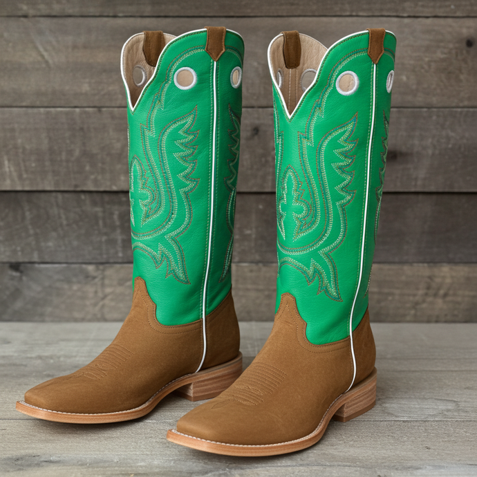 1107 - RockinLeather Men's Buckaroo Green Shaft Western Boot