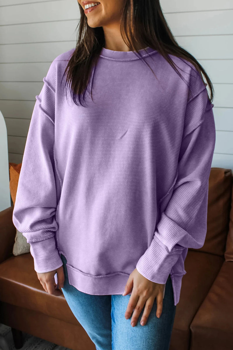 Load image into Gallery viewer, DLLS456 - Ladies Lavendula Horizontal Ribbed Drop Shoulder Baggy Pullover
