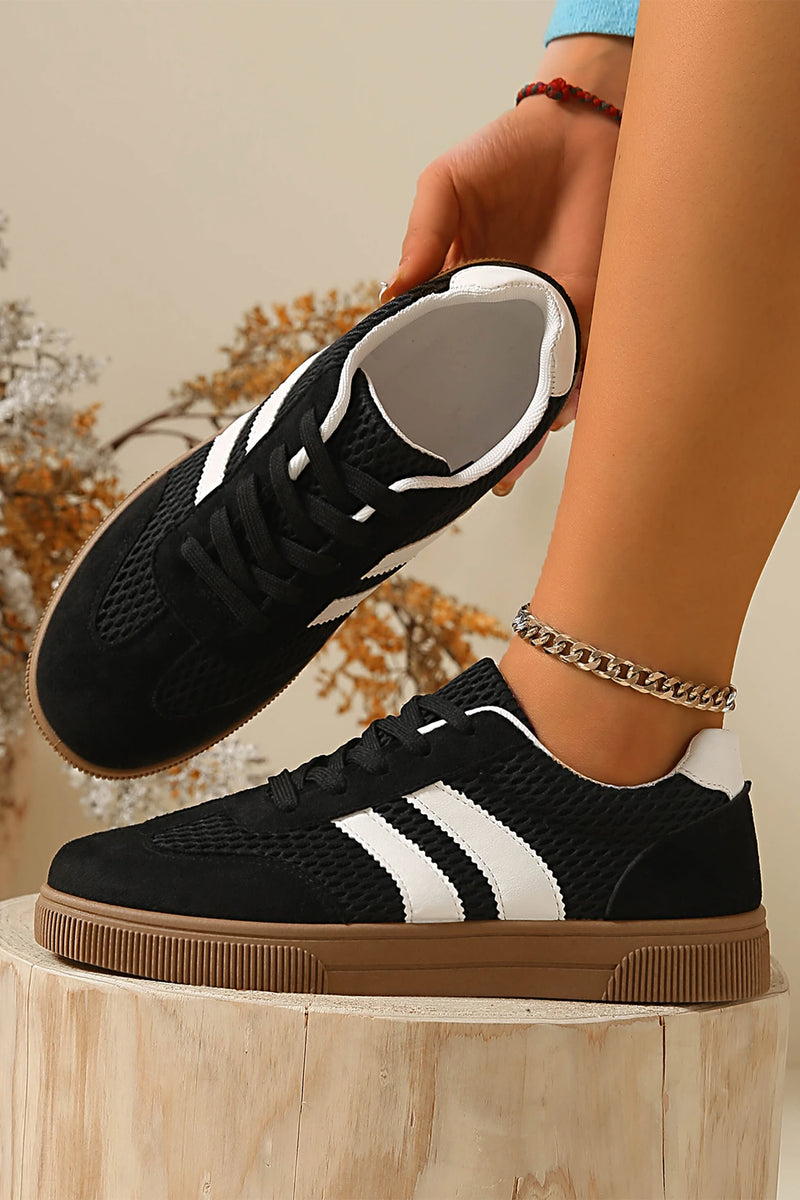 Load image into Gallery viewer, DLLSHOE 96 - Color Black Breathable Mesh Patchwork Lace Up Flat Shoes
