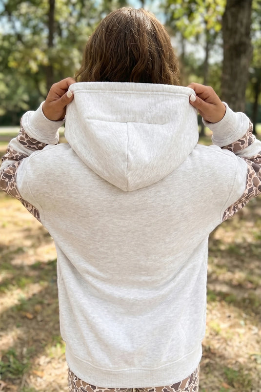 DLLS805 - Ladies Light Grey Patchwork Camo Long Sleeve Hoodie