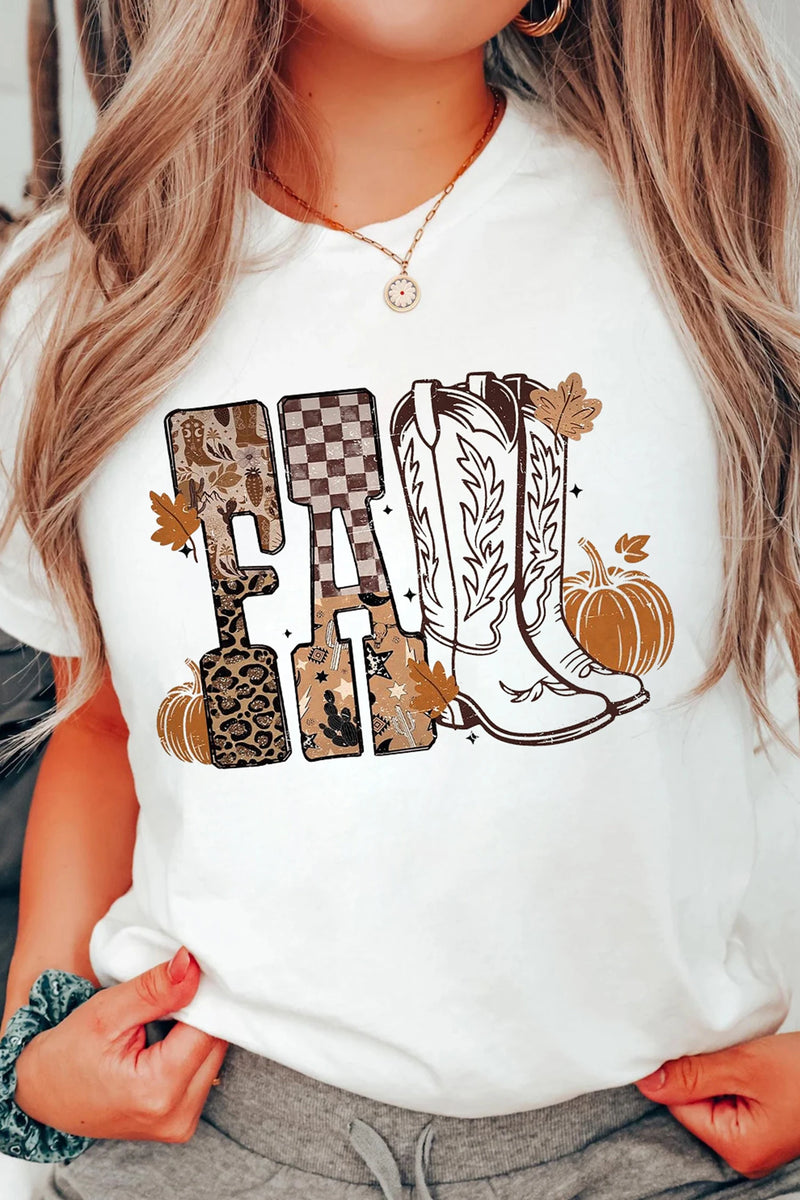 Load image into Gallery viewer, DLLS788 - Ladies White FALL Letter Print Western Thanksgiving Graphic T-Shirt
