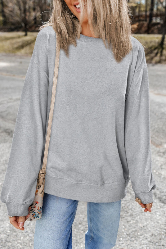 DLLS904 - Ladies Light Grey Plain Drop Shoulder Crewneck Pullover Sweatshirt