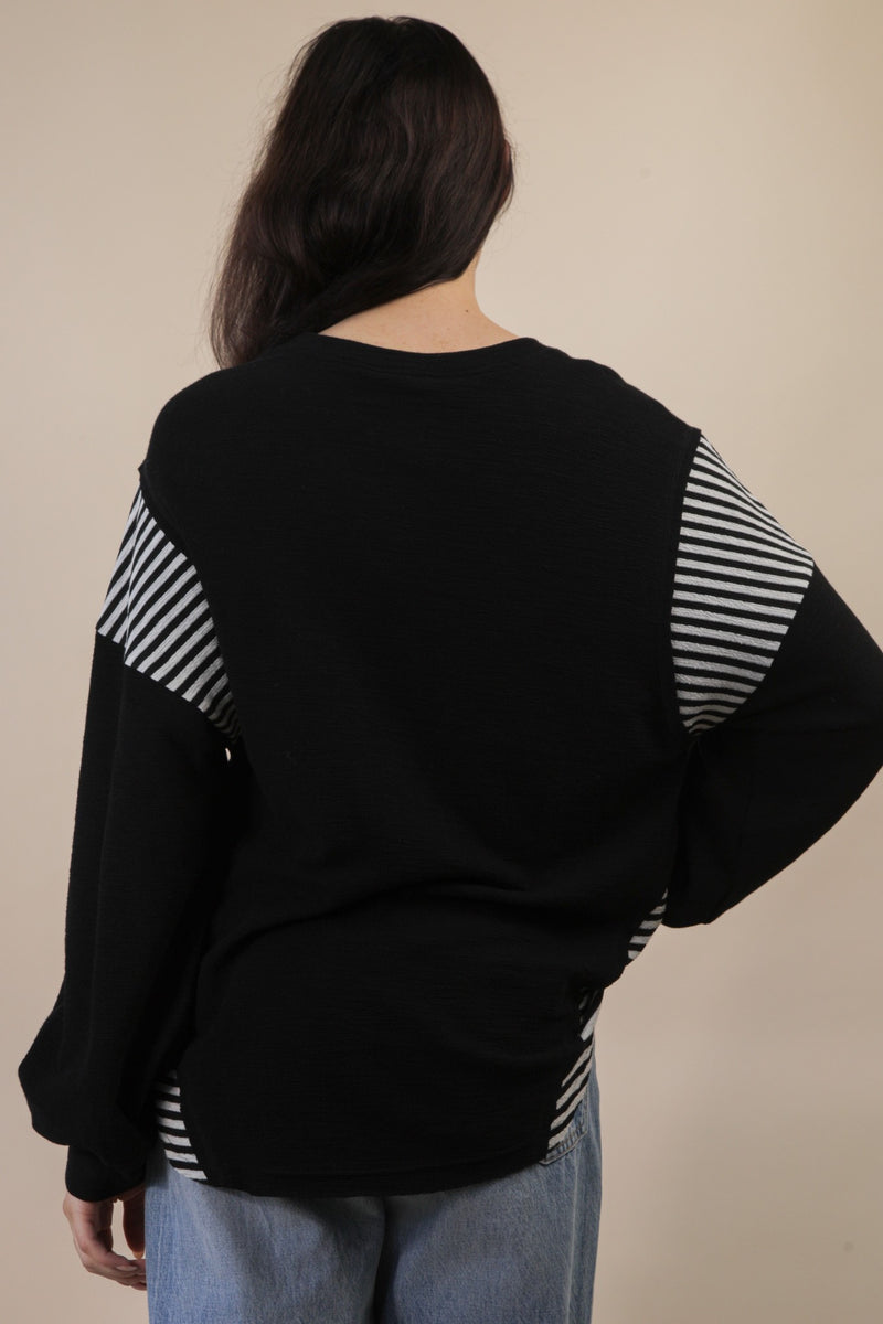 Load image into Gallery viewer, Very 12 - Ladies Oversized Mixed Media Western Graphic Knit Top
