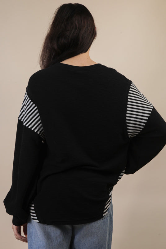 Very 12 - Ladies Oversized Mixed Media Western Graphic Knit Top