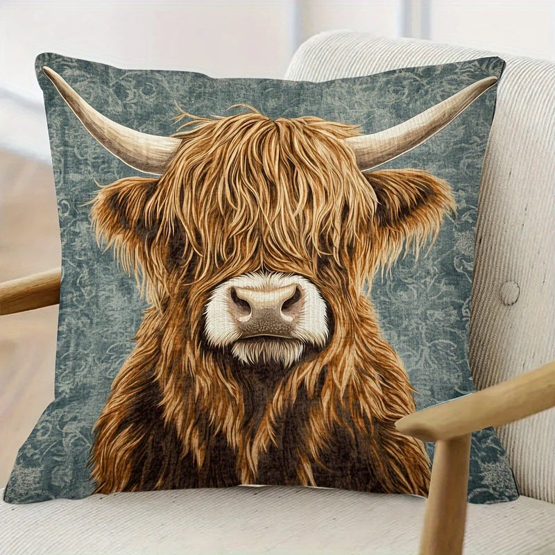 Load image into Gallery viewer, TMPL121 - 1 Piece - 18&quot; x 18&quot; Highland Cow Throw Pillow
