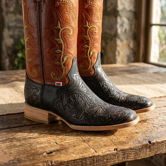 1190 - RockinLeather Men's Stamped Cowhide Leather Boot