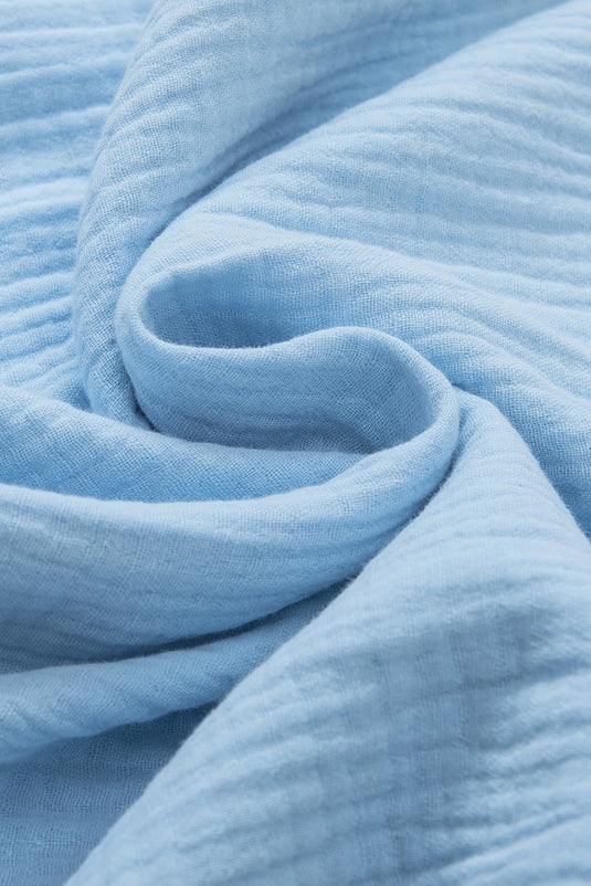 DLLS508 - Ladies Light Blue Crinkled Cotton Gauze Ruffle Sleeve Blouse