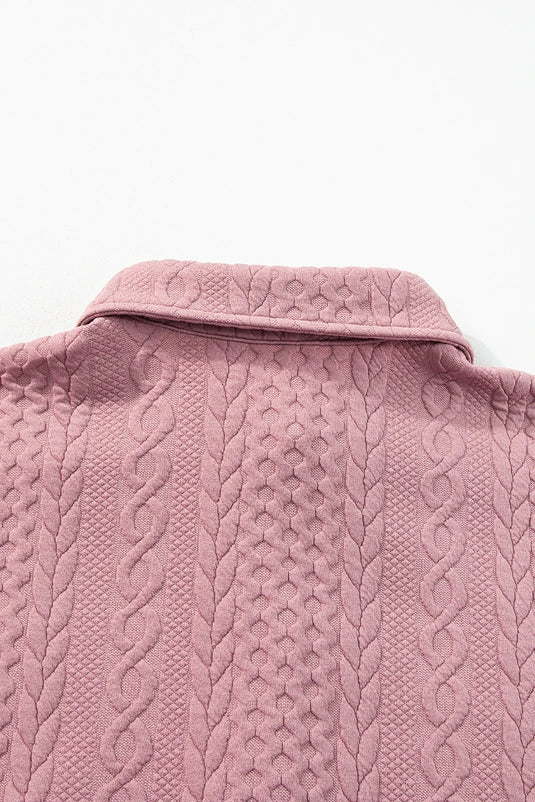 DLLS263 - Ladies Sepia Rose Cable Texture Puff Sleeve Loose Shacket