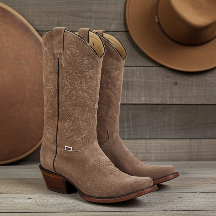1227 - RockinLeather Men's Tan Suede Narrow Square Toe Western Boot