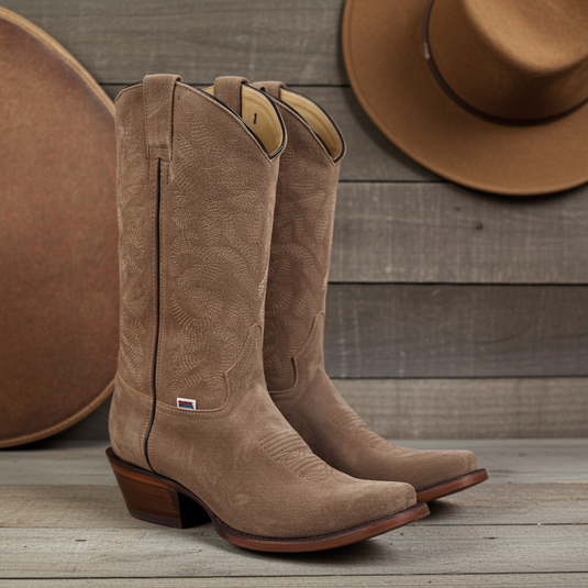 1227 - RockinLeather Men's Tan Suede Narrow Square Toe Western Boot