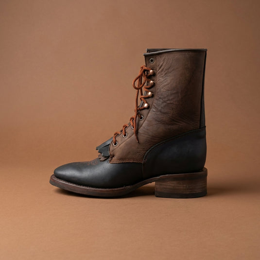 1258 - RockinLeather Men's Square Toe Lace Up Packer Western Boot