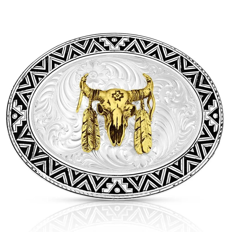 Load image into Gallery viewer, 56910-447 - Montana Silversmiths Dancing Compass Buckle with Buffalo Skull
