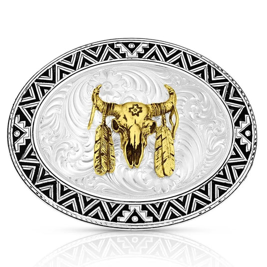 56910-447 - Montana Silversmiths Dancing Compass Buckle with Buffalo Skull