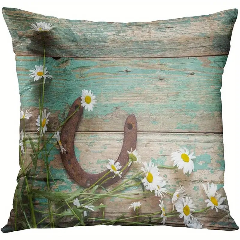 Load image into Gallery viewer, TMPL38 - Set of 2 - 18&quot; x 18&quot; Rustic Boards &amp; Horseshoe Throw Pillows
