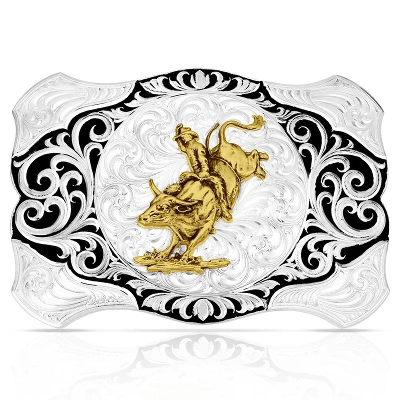 Load image into Gallery viewer, 57510-205H - Montana Silversmiths Painted Canyon Buckle with Bull Rider
