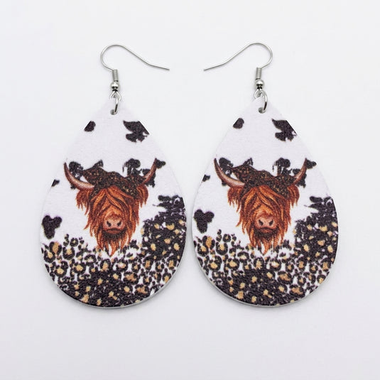 TMER79 - Double Sided PU Leather Cow Earrings