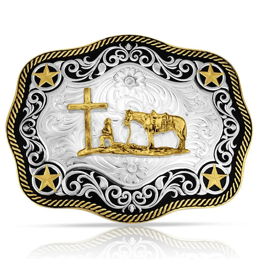 57610-731 - Montana Silversmiths Four Star Buckle with Christian Cowboy