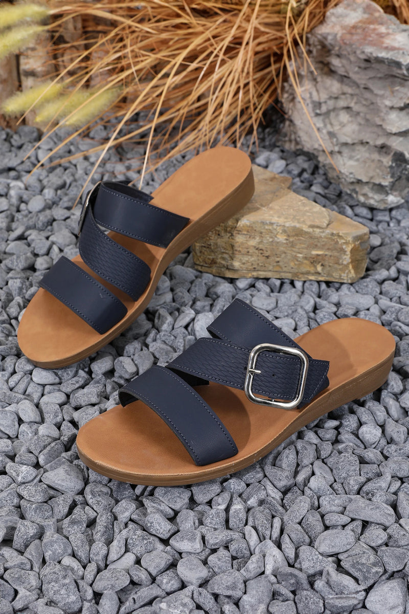 Load image into Gallery viewer, DLLSHOE 85 - Wild Wind Casual Buckle Slip-On Flat Slippers with TPR Sole
