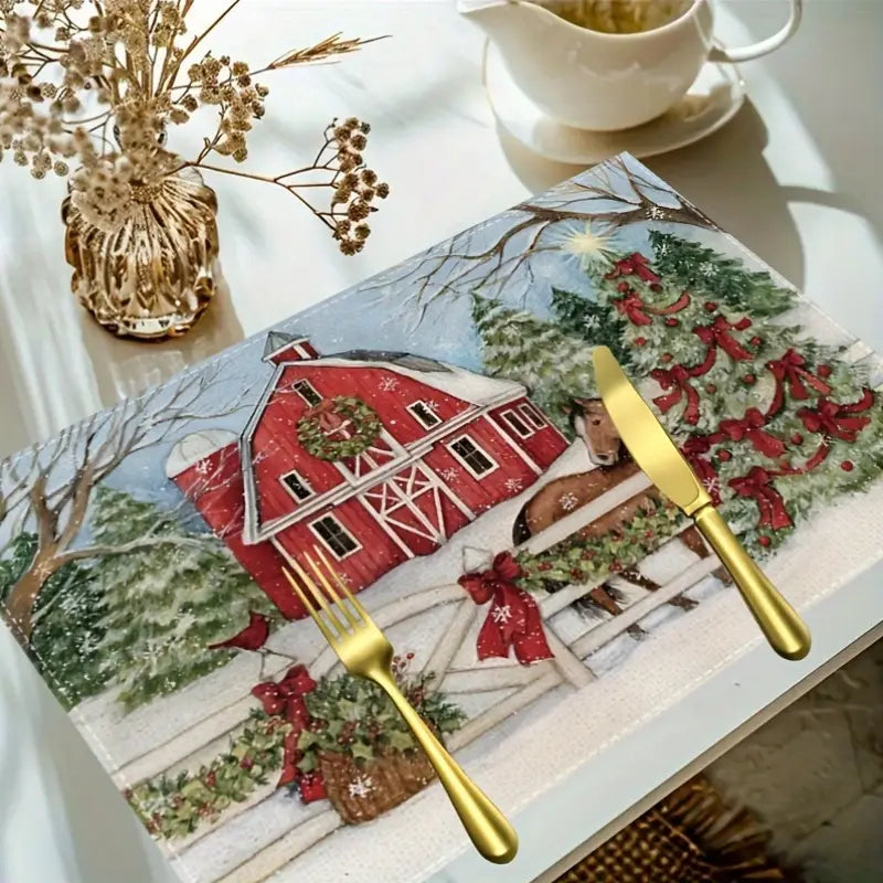 Load image into Gallery viewer, TMPLMT13 - Set of 4 - Rustic Barnyard Christmas Placemats
