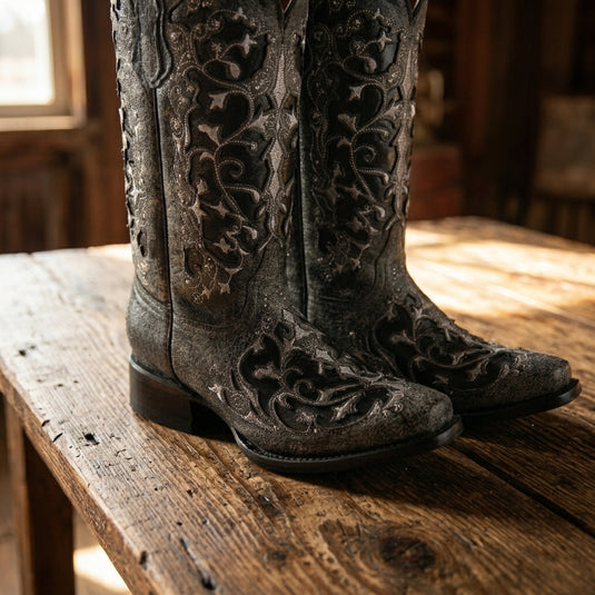 2816 - RockinLeather Women's Black Crater Square Toe Western Boot