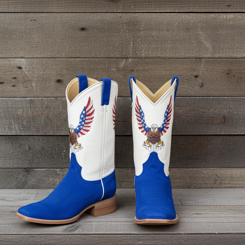 Load image into Gallery viewer, 1242 - RockinLeather Men's Blue Suede Leather Boot W/Eagle Embroidery
