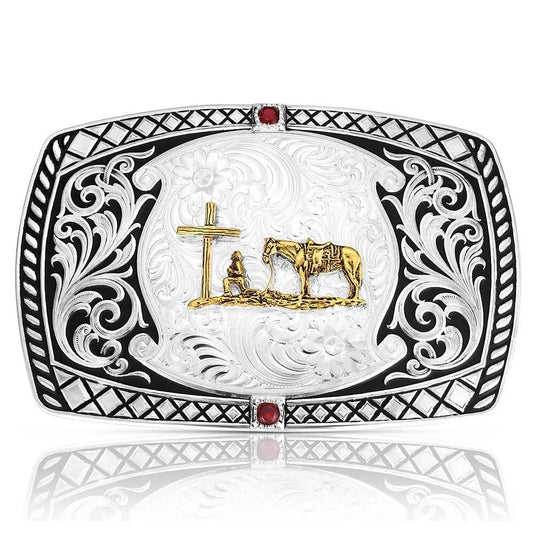 58410-731M - Montana Silversmiths Midnight Range Buckle with Praying Cowboy