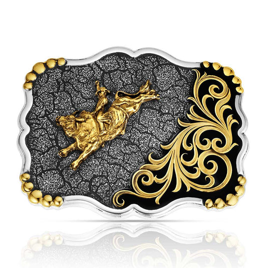 58510-528 - Montana Silversmiths Shadow Mesa Cracked Earth Buckle with Bull Rider