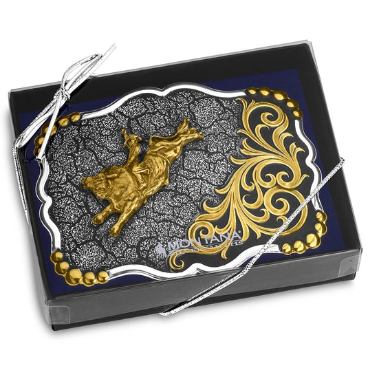 58510-528 - Montana Silversmiths Shadow Mesa Cracked Earth Buckle with Bull Rider