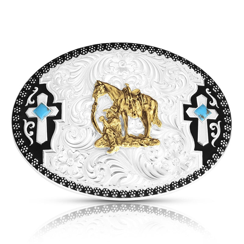 Load image into Gallery viewer, 58610-456 - Montana Silversmiths Undeniable Faith Buckle with Praying Cowboy
