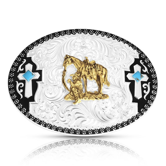 58610-456 - Montana Silversmiths Undeniable Faith Buckle with Praying Cowboy