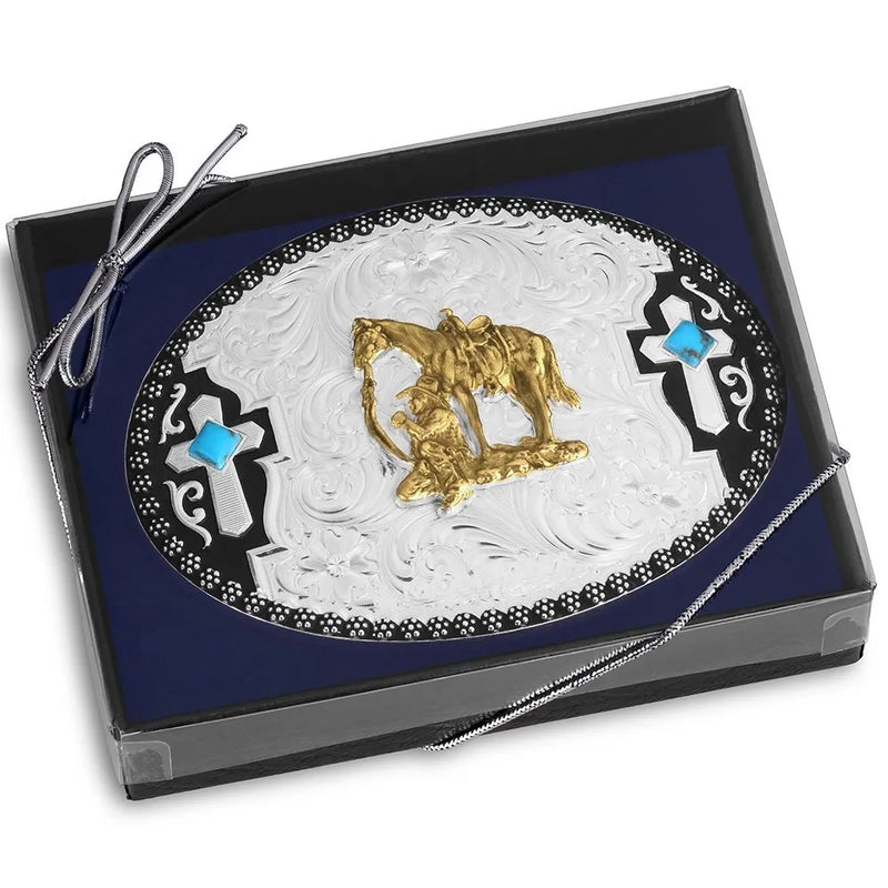 Load image into Gallery viewer, 58610-456 - Montana Silversmiths Undeniable Faith Buckle with Praying Cowboy

