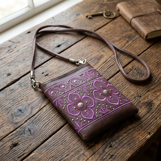 Rainbow Purse 4 - Brown with Purple Floral Design