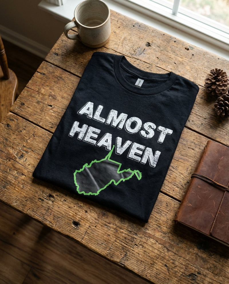 Load image into Gallery viewer, DDT1 - Black "Almost Heaven" WV Short Sleeve T Shirt
