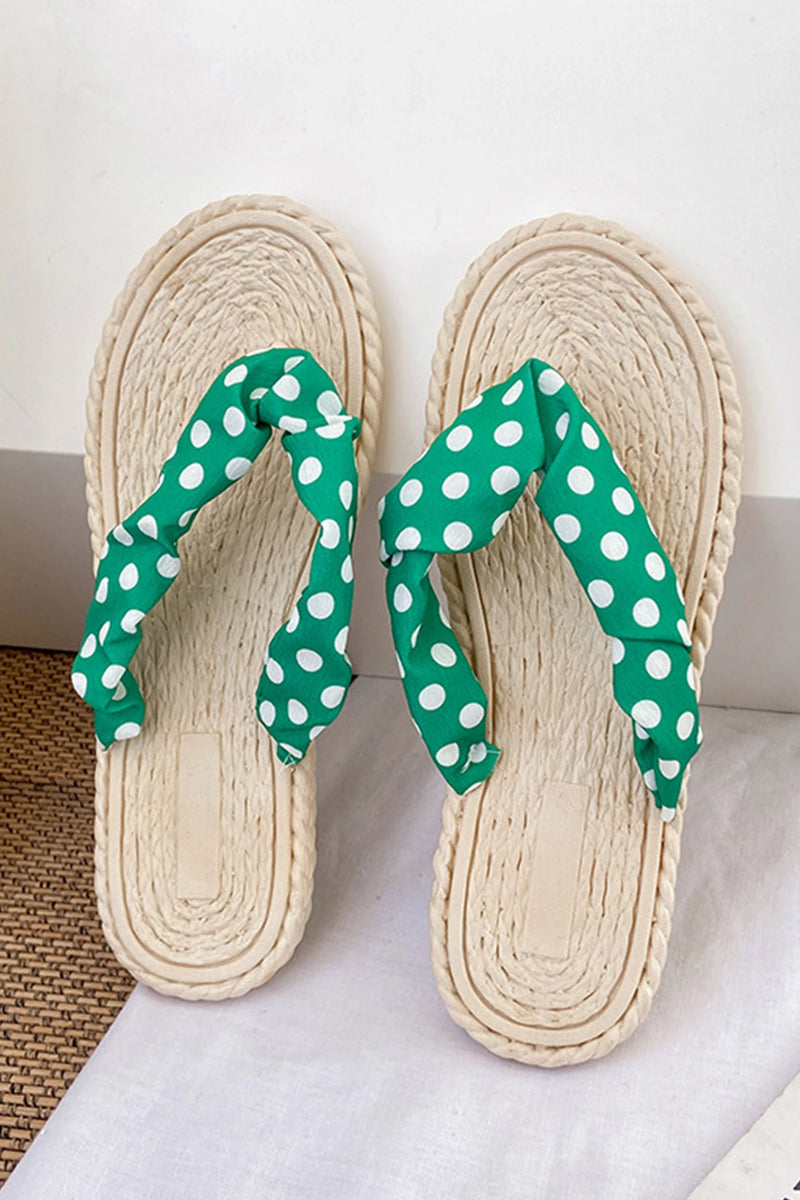 Load image into Gallery viewer, DLLSHOE 183 - Bright Green Polka Dot Fabric Upper PVC Braided Sole Flip Flops
