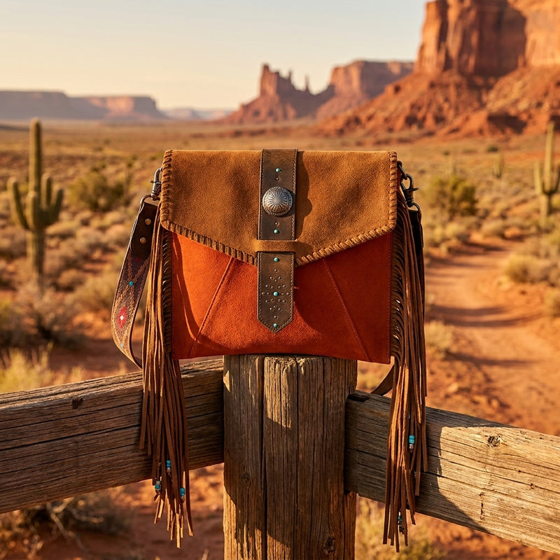 Load image into Gallery viewer, 24096948TAN - Red Dirt Hat Co Ladies Crossbody Rusty Suede W/ Fringe
