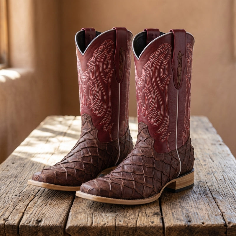 Load image into Gallery viewer, 8018 - RockinLeather Men's Genuine Pirarucu Square Toe Western Boot
