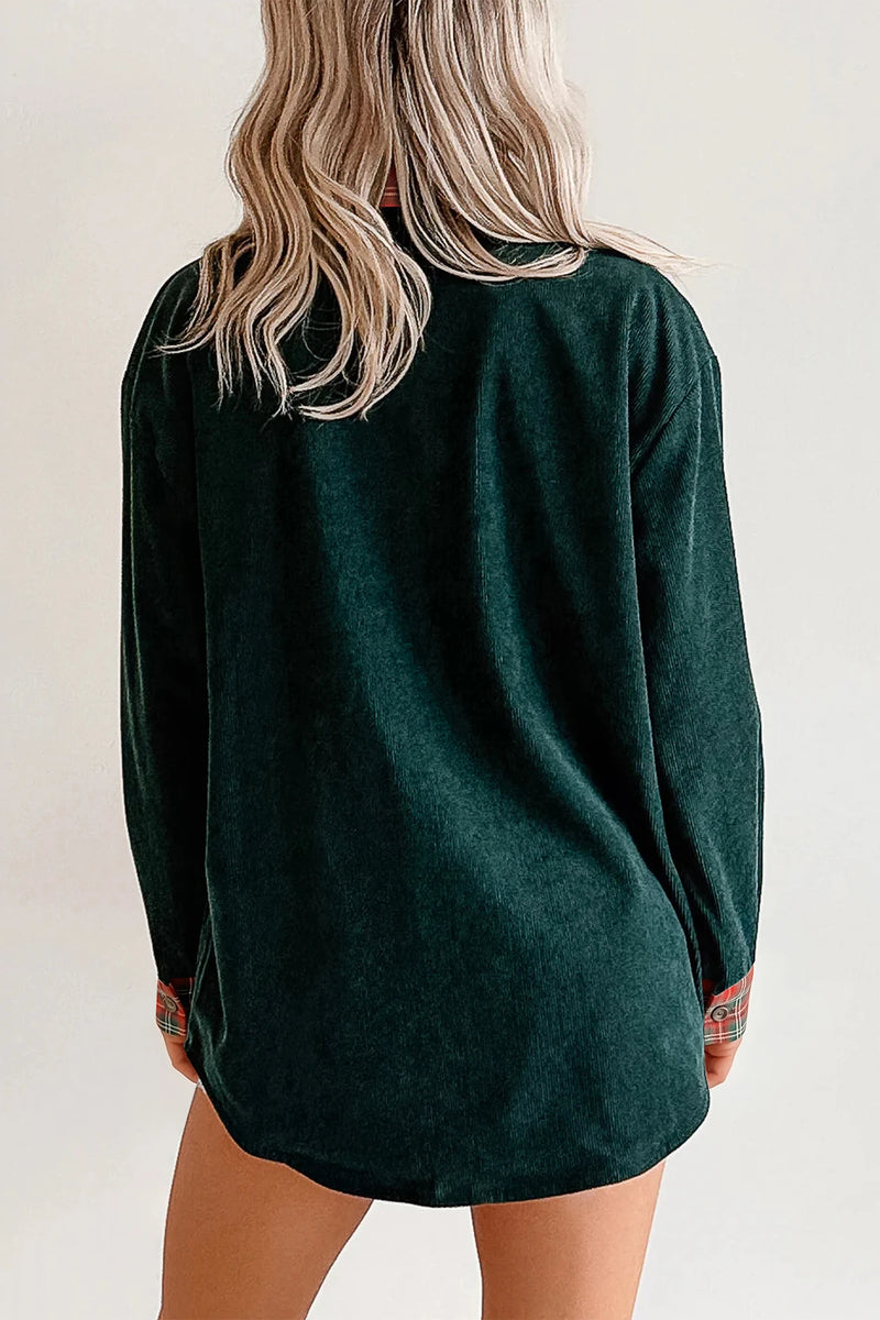 Load image into Gallery viewer, DLLS876 - Ladies Blackish Green Plaid Pocket Button Long Sleeve Shift Shacket
