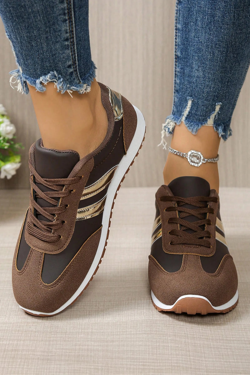 Load image into Gallery viewer, DLLSHOE 10 - Coffee Color Block PU Leather Lace Up Casual Sneakers
