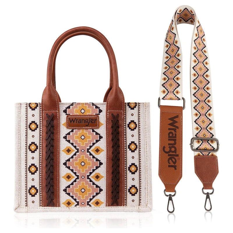 Load image into Gallery viewer, WG2202-8120SCF - Wrangler Southwestern Print Small Canvas Tote/Crossbody - Coffee
