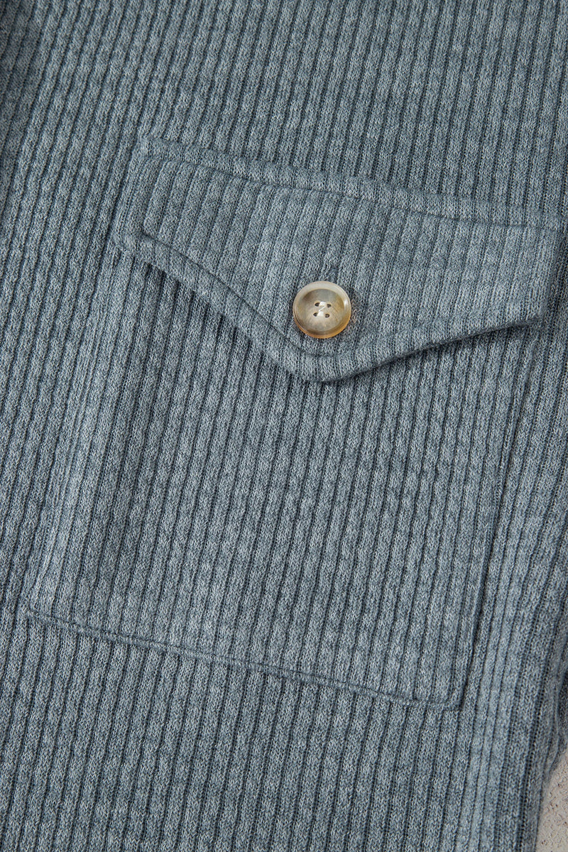 Load image into Gallery viewer, DLLS271 - Ladies Medium Grey Ribbed Knit Buttons Front Flap Pocket Casual Shacket
