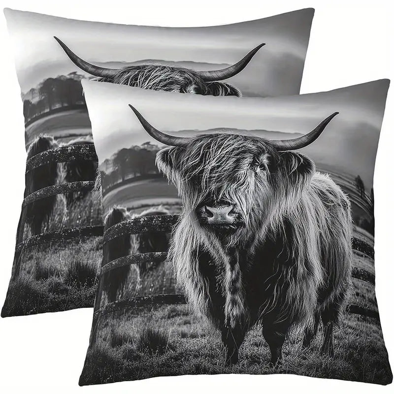 Load image into Gallery viewer, TMPL53 - Set of 2 - 18&quot; x 18&quot; Highland Cow Throw Pillows
