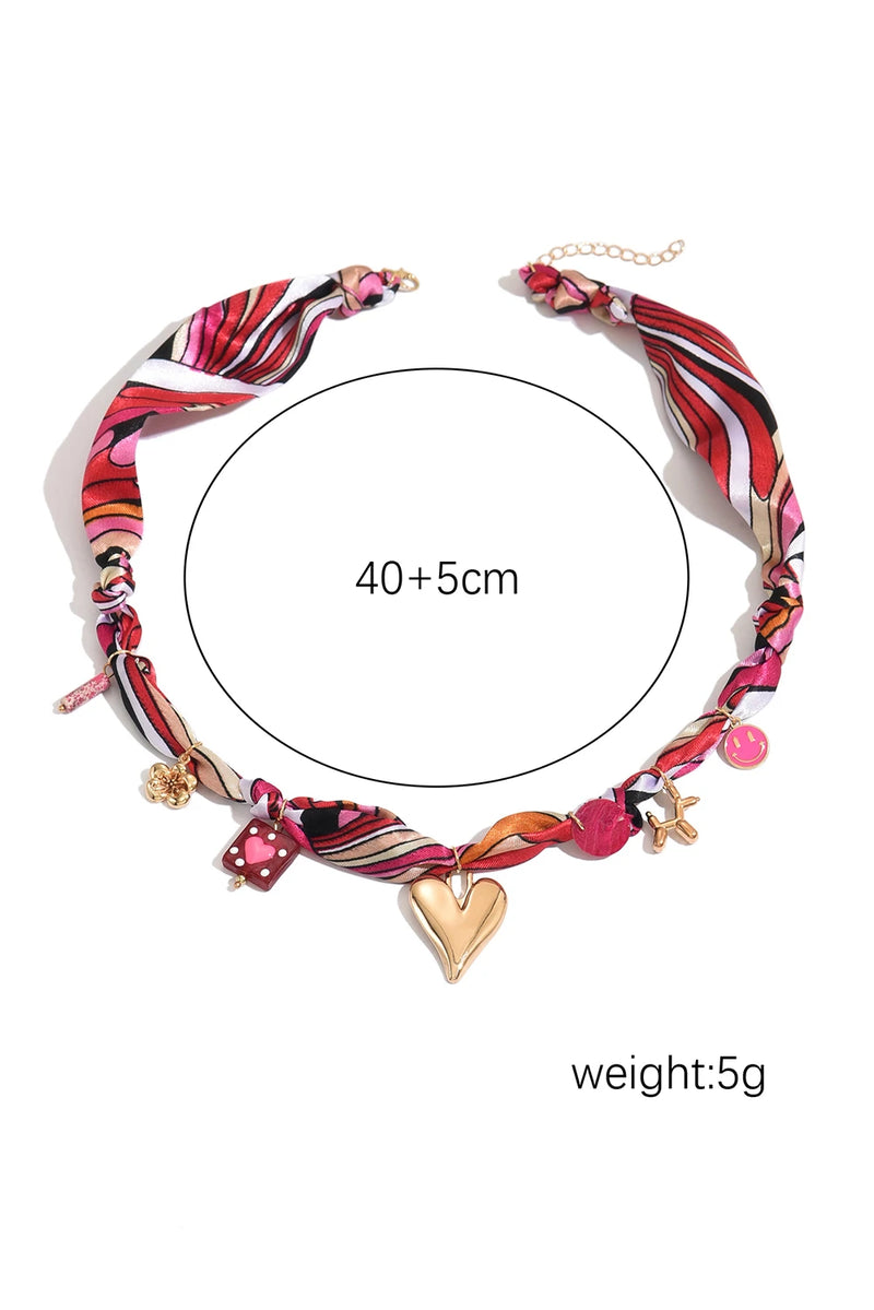 Load image into Gallery viewer, DLLNK 10 - Strawberry Pink Valentines Multi Detail Knot Scarf Necklace

