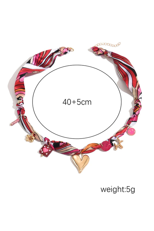 DLLNK 10 - Strawberry Pink Valentines Multi Detail Knot Scarf Necklace