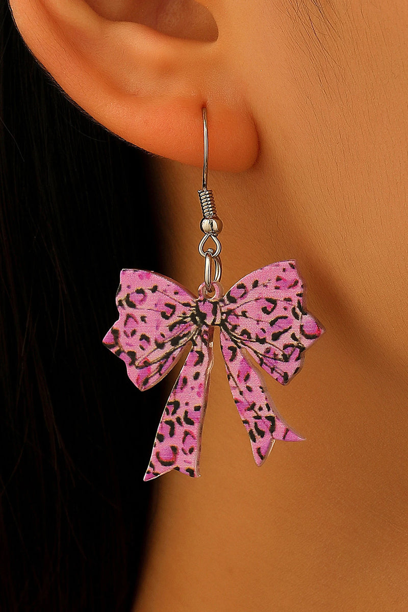 Load image into Gallery viewer, DLLER 25 - Bright Pink Stylish Leopard Printed Bow Stainless Hook Earrings
