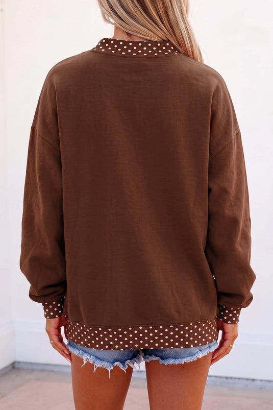 DLLS1047 - Ladies Brown Polka Dot PRAY Slogan High Neck Tunic Sweatshirt