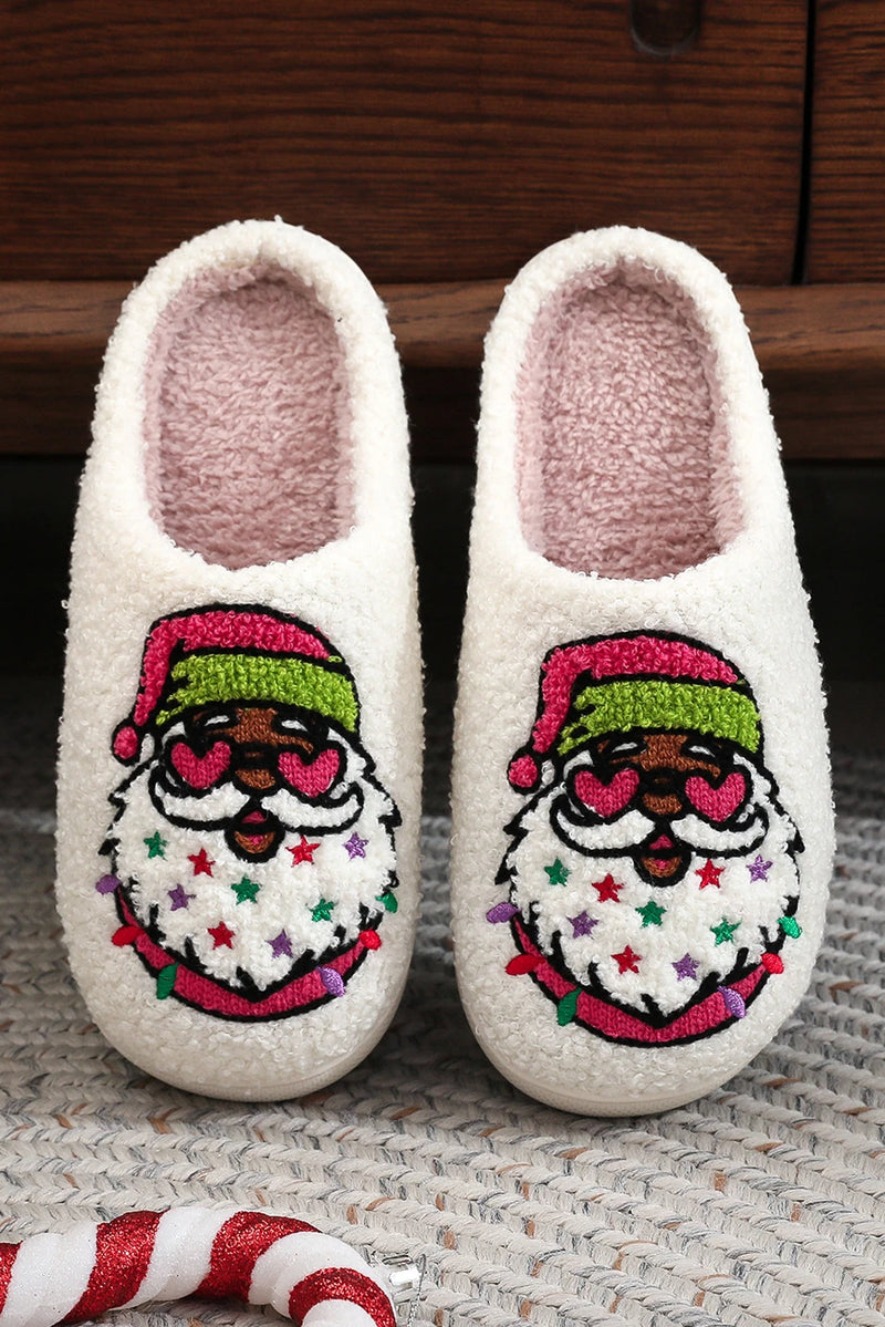 Load image into Gallery viewer, DLLSHOE 130 - White Starry Santa Claus Pattern Christmas Plush Slippers
