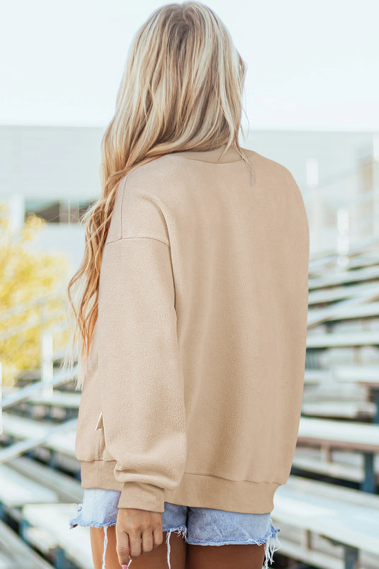 DLLS1135 - Ladies Apricot Oversize Drop Shoulder Reversible Mock Neck Sweatshirt