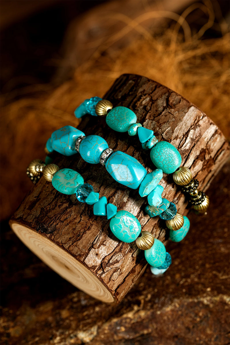 Load image into Gallery viewer, DLLBC 21 - Turquoise Bohemian Style Crystal Stone Plated Bead Multi-Layer Winding Bracelet
