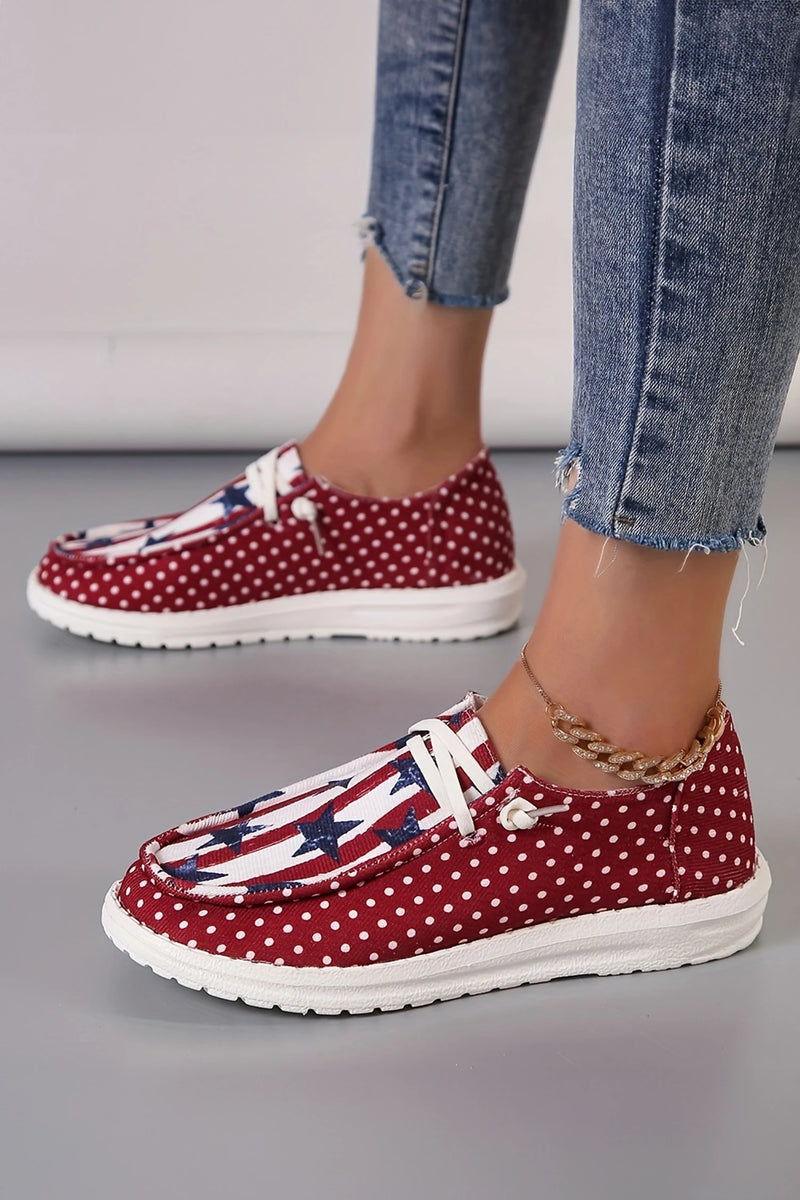 Load image into Gallery viewer, DLLSHOE 202 - Racing Red Polka Dot Stars and Stripes Independent Day Casual Shoes
