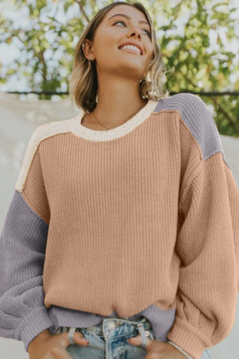 Load image into Gallery viewer, DLLS141 - Ladies Multicolor Color Block Patchwork Baggy Sweater
